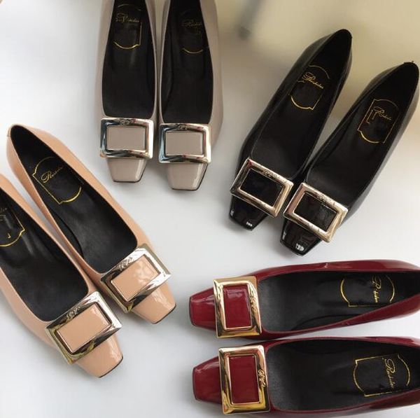 

designer women vintage hight heel shoes square buckle pumps shoes wedding party prom shoes square toes chunky heel fashion loafers, Black