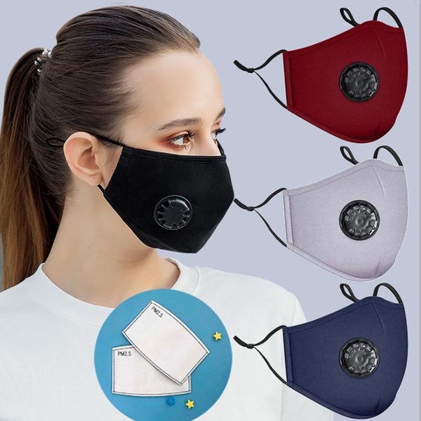 

men women kids washable face mask reusable cloth cotton adjustable masks replaceable filter valve respirator with 2 pm2.5 filter