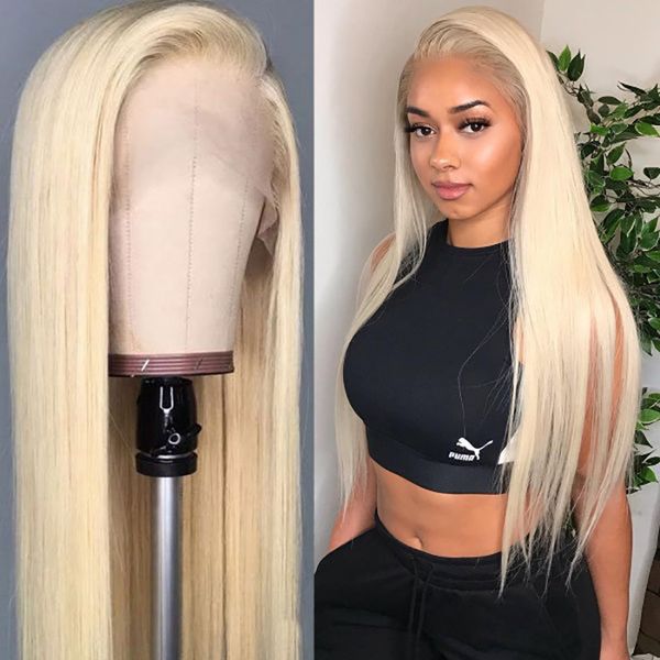

full lace human hair wigs 613 blonde colored for white women long straight transparent lace front wigs with baby hair, Black;brown
