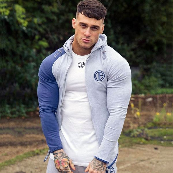 

male jacket running gym clothing hooded sweatshirts tracksuit men shirt sport hooded bodybuilding fitness joggers man jacket, Black;red