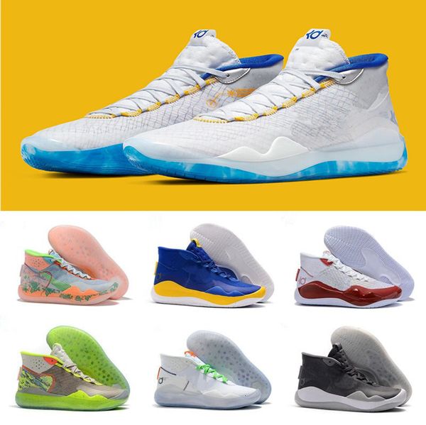 

kevin durant 12 xii high kd 35 warriors home white blue yellow mens basketball shoes for kd12 men sports sneakers size7-12