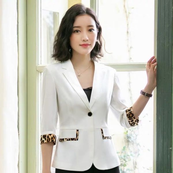 

women's suits & blazers leopard for women formal patchwork americana mujer blazer pockets feminino negro contrast, White;black