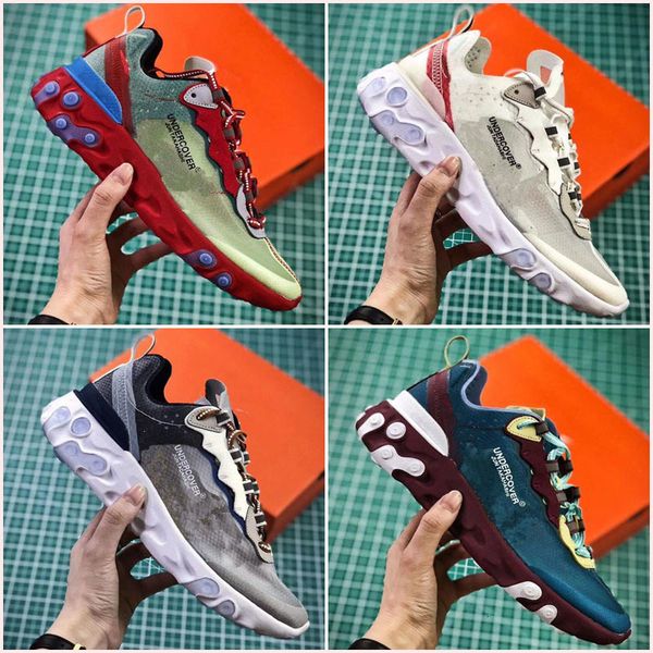 

2019 new quality react element 55 undercover x upcoming kids designer sports men women navy blue sneakers shoes, Black