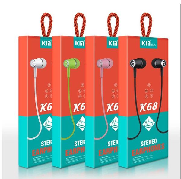 K68 3.5mm In-Ear Auricolare Controllo cablato con interfaccia Mic da 3.5mm Auricolari per smartphone Android