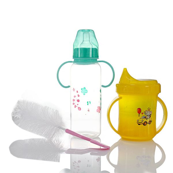 

3pcs/set baby portable feeding pp bottle baby drink cups water bottles with bottle sponge cleaning brush
