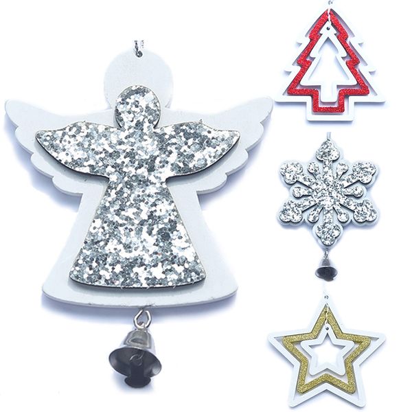 

happy new year wooden christmas pendants decorations ornaments gift xmas tree hanging cute snowflake angel glitter home decor