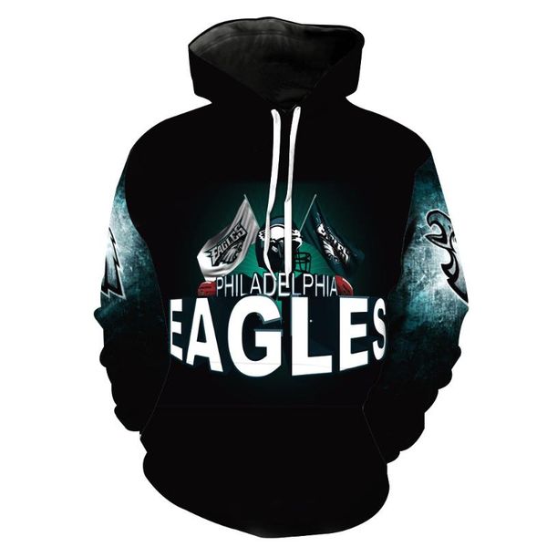 

men's casual autumn philadelphia eagle olive team print with hat pocket insert male's fashion 3d hoodies, Black