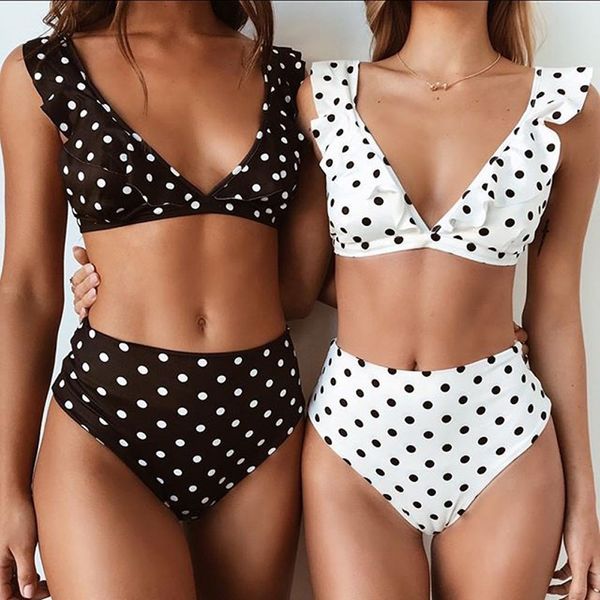 

bikinis for women swimwear for women 2019 swimwear wave swimsuit lotus bikini set beachwear brazilian bathing suit swim de bain femme, White;black