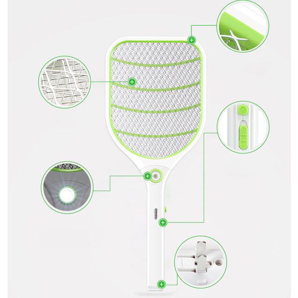 

usb multi-function large size mosquito swatter bug zapper racket with rechargeable lithium battery - mint blue/green/rouge pink