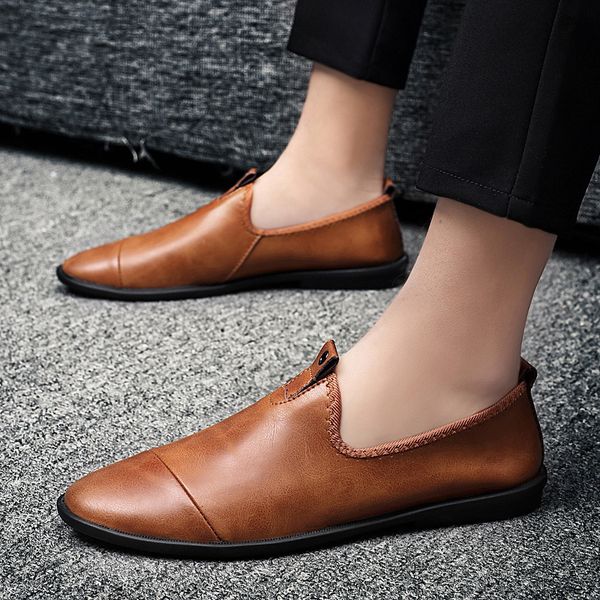 

men's shoes slip on casual genuine leather cow loafers male classic black outdoor shoe man flat driving shoes for men moccasins