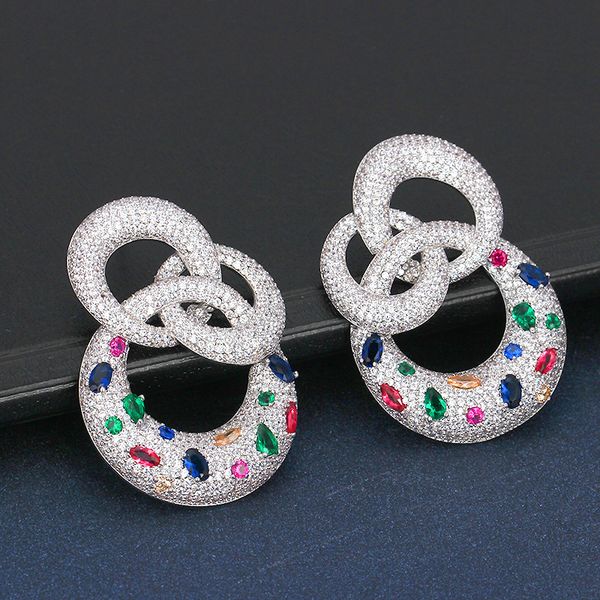 

tirim большие серег для женщин eardrop красочного earbobs многоцветного cubic циркона серьги партии ювелирной свадебной помолвки, Silver