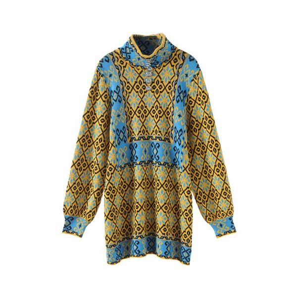 

2020 весна дизайнер длинный вязаный свитер женская высокая улица винтаж этнический тотем вязаные пуловеры топы, White