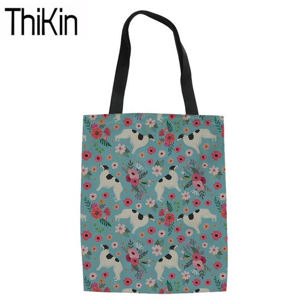 

thikin women's linen bag for shopping borzoi printing canvas tote bag ladies foldable shopper females reusable eco storage