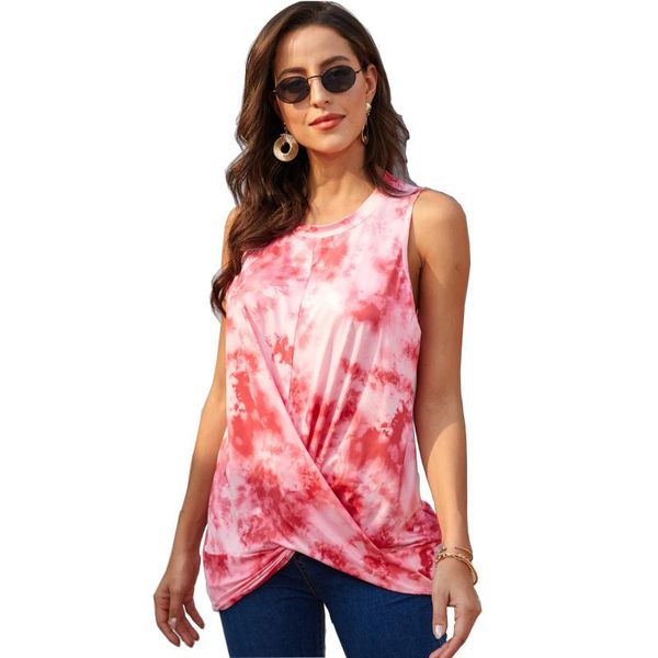 

2020 summer woman sleeveless printed cross t-shirt fashion casual women's clothing cool pullover s-2xl, White