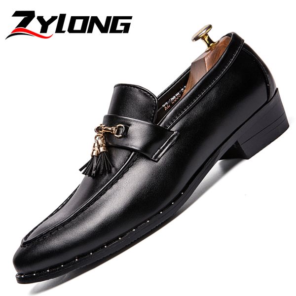 

luxury men formal business shoes plus size 38-46 all seasons pointed men's dress shoes male leather wedding party loafers brown, Black