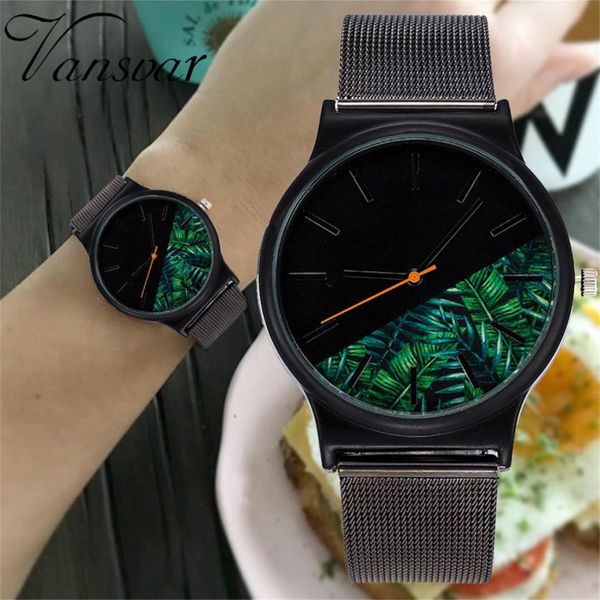 

vansvar casual quartz stainless steel band marble strap watch analog wrist watch watches men, Slivery;brown
