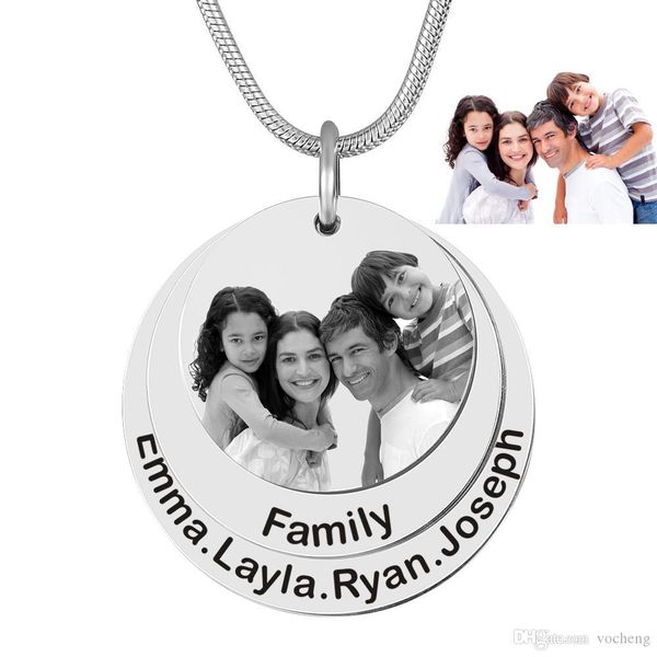 

custom family p&name laser engraved anniversary necklaces with stainless steel name charm pendant jewelry gift sl-126, Silver