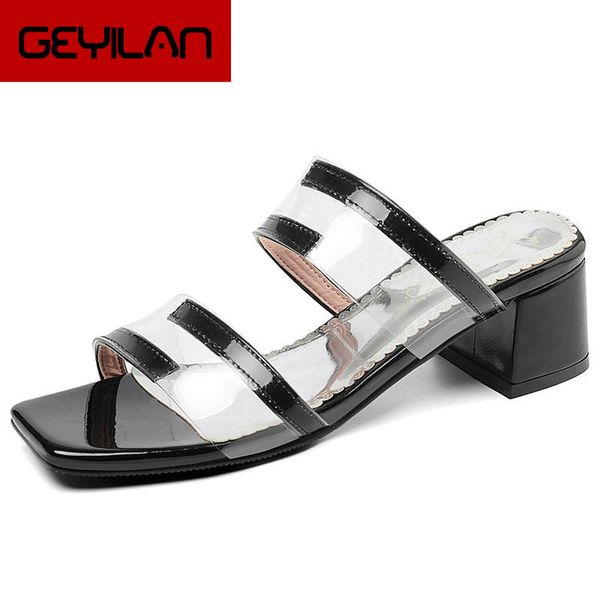 

summer women shoes fashion transparent sandals square low heels ladies shoes open toe casual big size 43, Black
