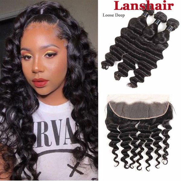 

перуанский virgir волос плетение связки с кружевом фронтальным закрытие рыхлый глубокий перуанский straight тела deep water wave kinky завит, Black;brown