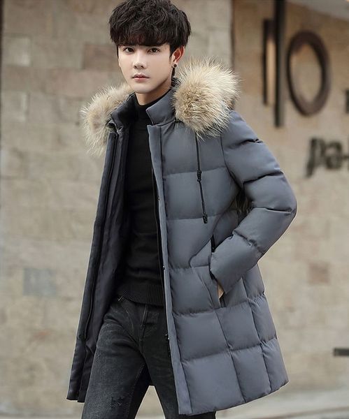 

winter new 2019 men's cotton coat men's korean medium length thickened large wool collar casual cotton padded jacket size 6xl, Black
