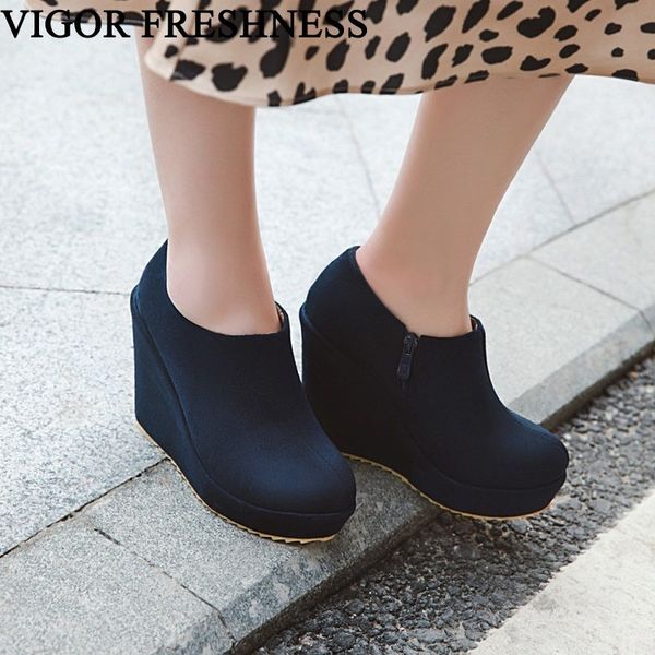 

vigor freshness women boots platform shoes woman wedges heels 11cm spring shoes autumn ankle boots dress party my315, Black
