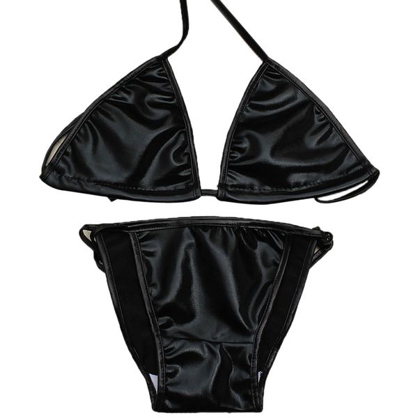 

new women's shiny babydoll lingerie bra + g-string beachwear black
