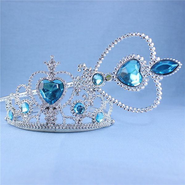 

cute rhinestone heart silver wedding crown headband princess blue plastic tiara hairband for girls kids hair accessories jewelry, Golden;white