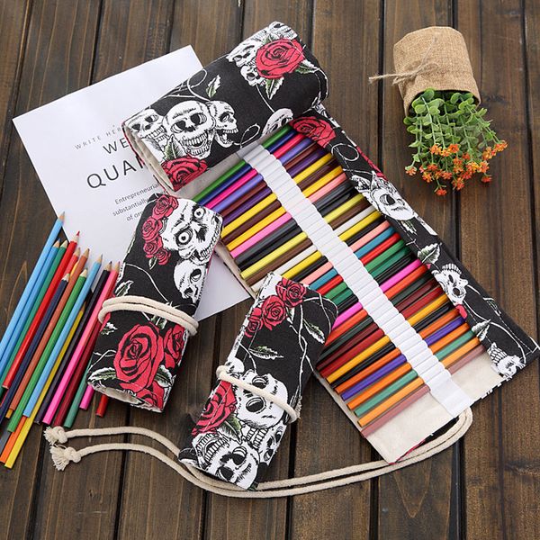 

новый 36/48/72 дыры мультфильм цветок wrap roll up карандаш сумка student stationery art color supplies storage storage пенал подарок