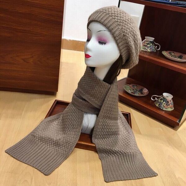 

2020 new arrival cotton blocks knitting brown hats & scarves sets cap women's winter comfortable warm hats and scarves with box, Blue;gray