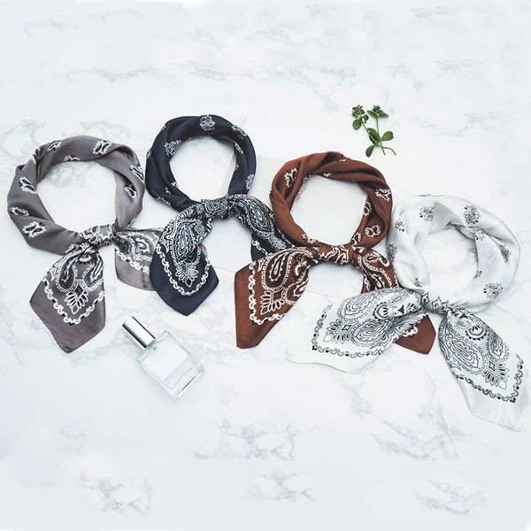 

small square scarf women retro totem print decorative scarves fashion scarf bag handle ribbon head neck girls bag wrap, Blue;gray