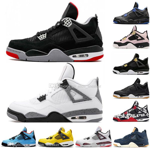

drop shipping new bred 4 4s what the cactus jack laser wings mens basketball shoes denim blue tattoo pale citron men sport designer sneakers, White;red