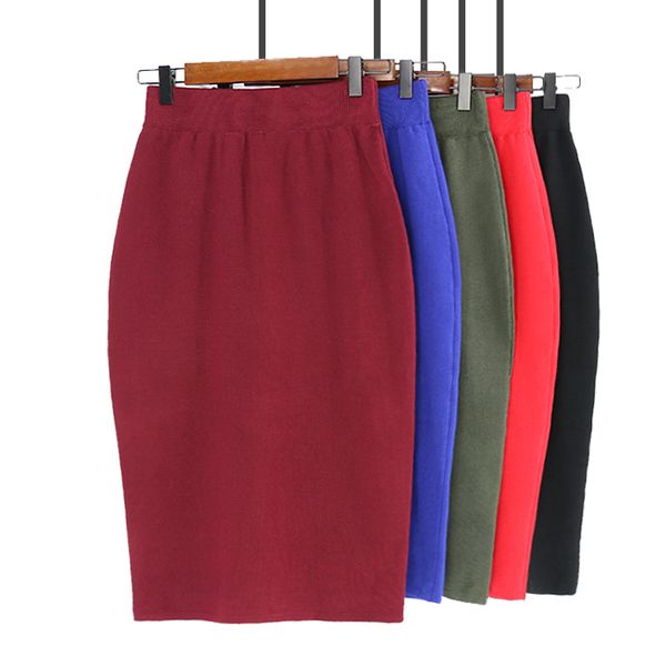 

mnogcc 2019 new skirts women professional bodycon skirt female knitting pencil skirt gothic wear work skirts, Black