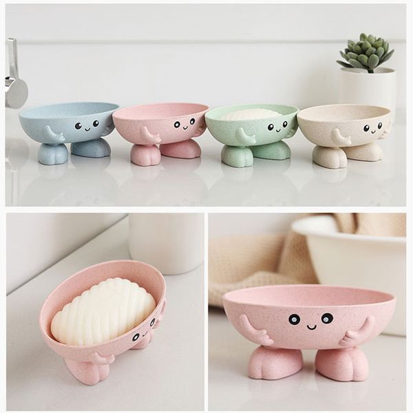 

practical easy clean soap dish bathroom accessories cartoon beer wheat straw soap box with cover draining