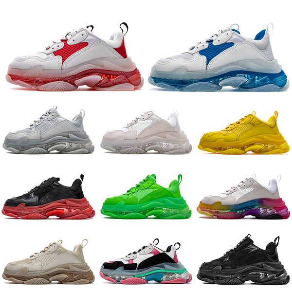 

new luxury designer 17fw triple s adds a clear bubble midsole men women sports sneakers neon green rainbow casual dad shoes