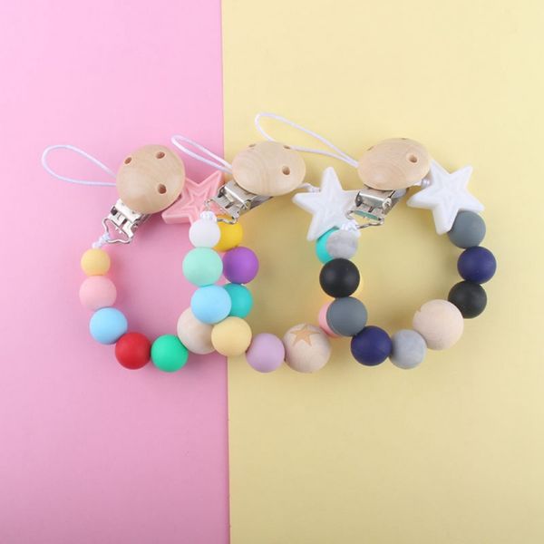 

baby nipple holder pacifier clip chain wooden beads dummy clip chupetas soother teether anti-drop rope chew pacifier clips