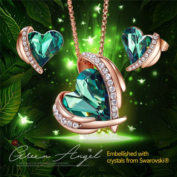 

cde женщины ожерелье золота комплект ювелирных изделий украшенные кристаллами крылья ангела ожерелье серьги подарок для нее, Silver