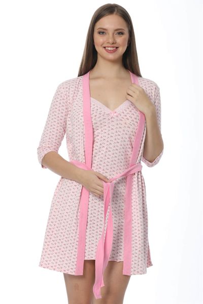 

akbeniz women's pink floral patterned nightgown dressing gown set 1108, Black;red