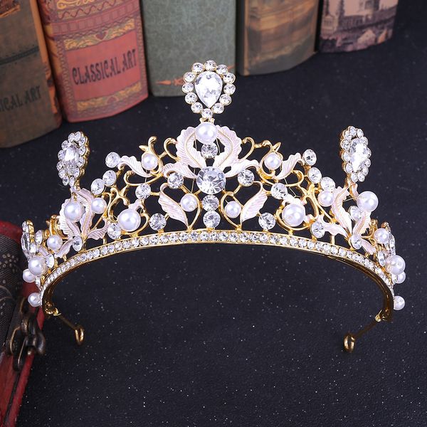 

свадебная вечеринка 14x7см диадемы из бисера с цветочными листьями невесты с короной из бриллиантов и головных уборов для невесты, исполняющ, White;golden