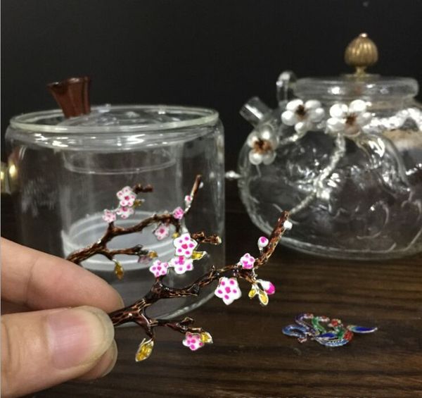 

2pc/set tin decoration plum tin piece fair cup cushion decal decoration silver tin cup tea set product category kung fu tea decoration 2020