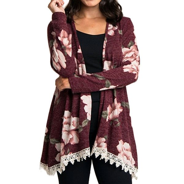 

autumn floral long sleeve women cardigan 2018 casual elegant lace ladies cardigan vintage slim outwear plus size sweater, White