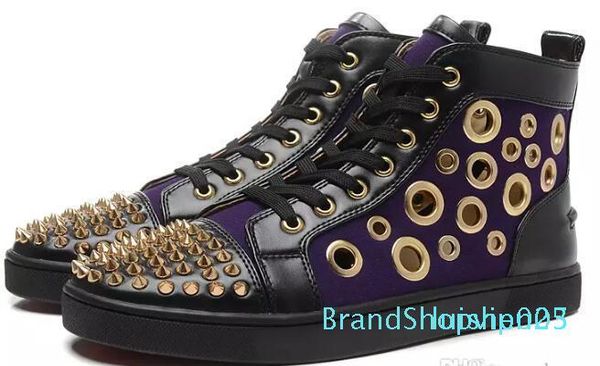 

2017 новая свободная перевозка груз прибытия моды для мужчин красной нижних кроссовок высокой верхней натуральной кожи с отверстиями заклепо, Black