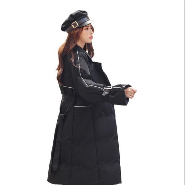

women winter parkas 2018 medium-long down cotton jacket with sashes female turn-down collar button winter coat warm mujer cq2804, Black