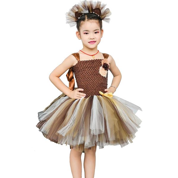 

brown flower girls tutu dress children cosplay animal lion costume dress up fancy girl kids halloween birthday party dress 1-14y j190705, Red;yellow