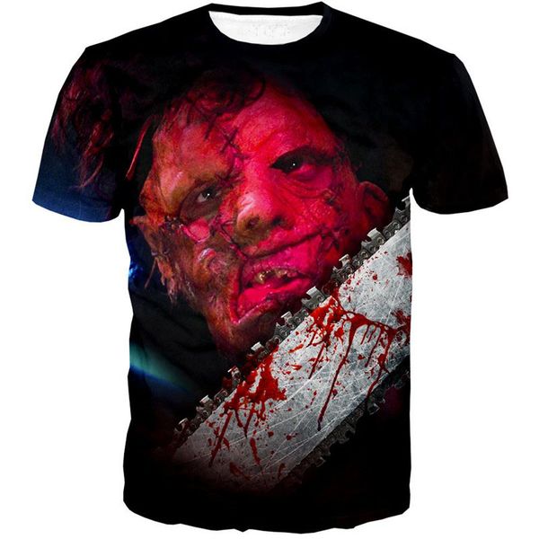 

новые моды для женщин / мужчин кожаное лицо бензопила лето с короткими рукавами смешно 3d печати футболка повседневная одежда топ тис k92, White;black