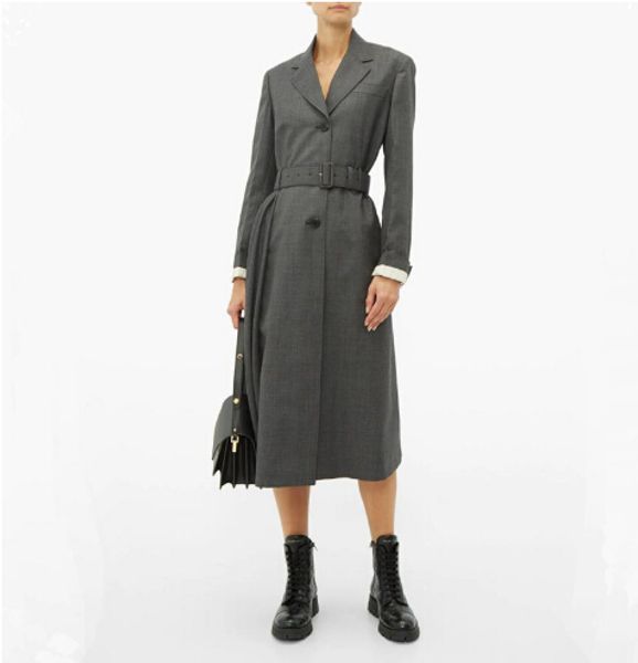 

2020 vintage grey trench coat for women elegant notched collar single breasted slim sashes x-long coat outwear runway long trench coat, Tan;black