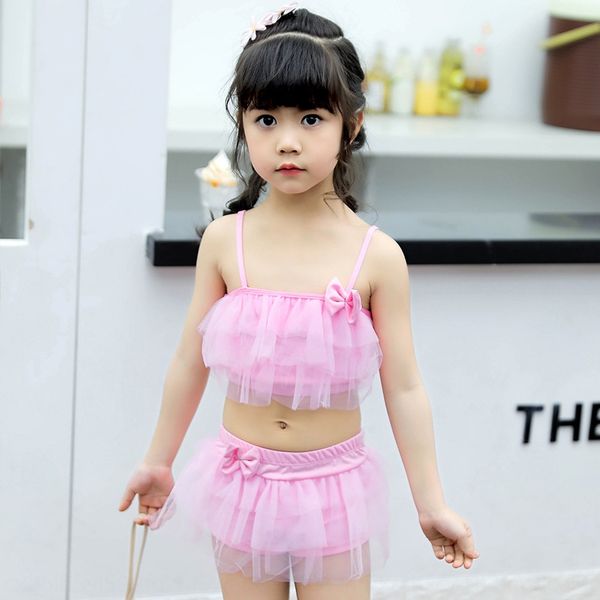 

children's split cute simple solid color wave girl's little middle school children's swimsuit skirt swimsuit, White;black