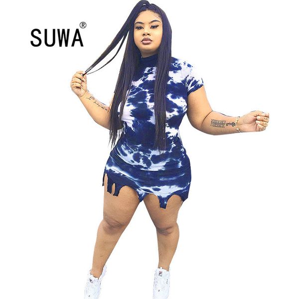 

2020 new arrival colorful printing xl-5xl women plus size 2 pieces skirts sets summer short sleeve round collar party night, White