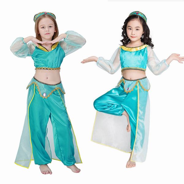 

girl kids summer gown arab princess jasmine dress costume children stage & dance wear cosplay dress kids party fancy, Black;red