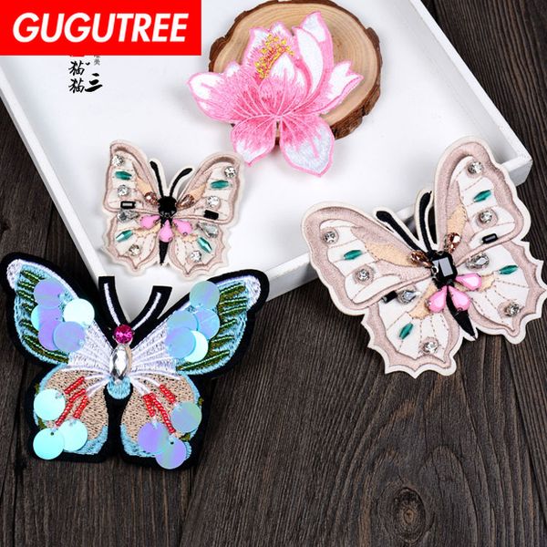 

gugutree beaded embroidery buttlefly patch animal cartoon patches badges applique patches for clothing sk-47, Black