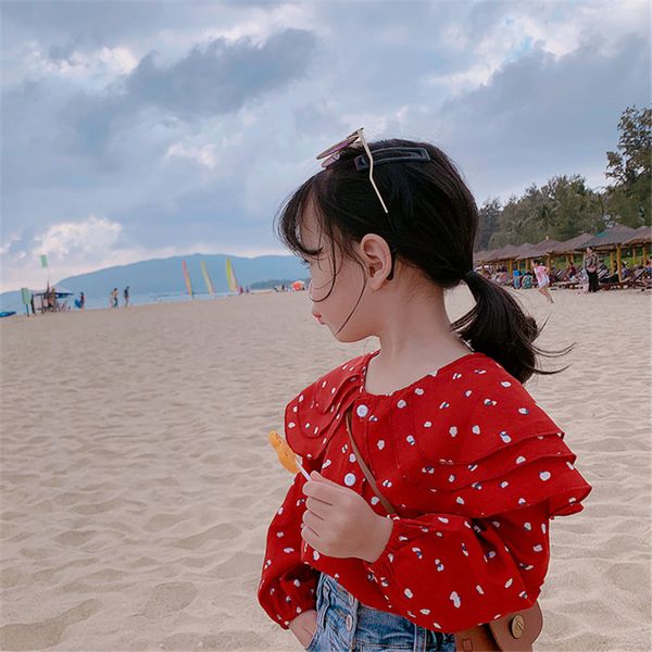 

girls fashion three layer big turn-down collar printing shirts kids fashion chiffon clothes children shirt, White;black